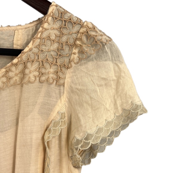 BCBGMAXAZRIA Runway Dress Beige Embroidered Short Sleeves Drop Waist Romantic S - Picture 2 of 8